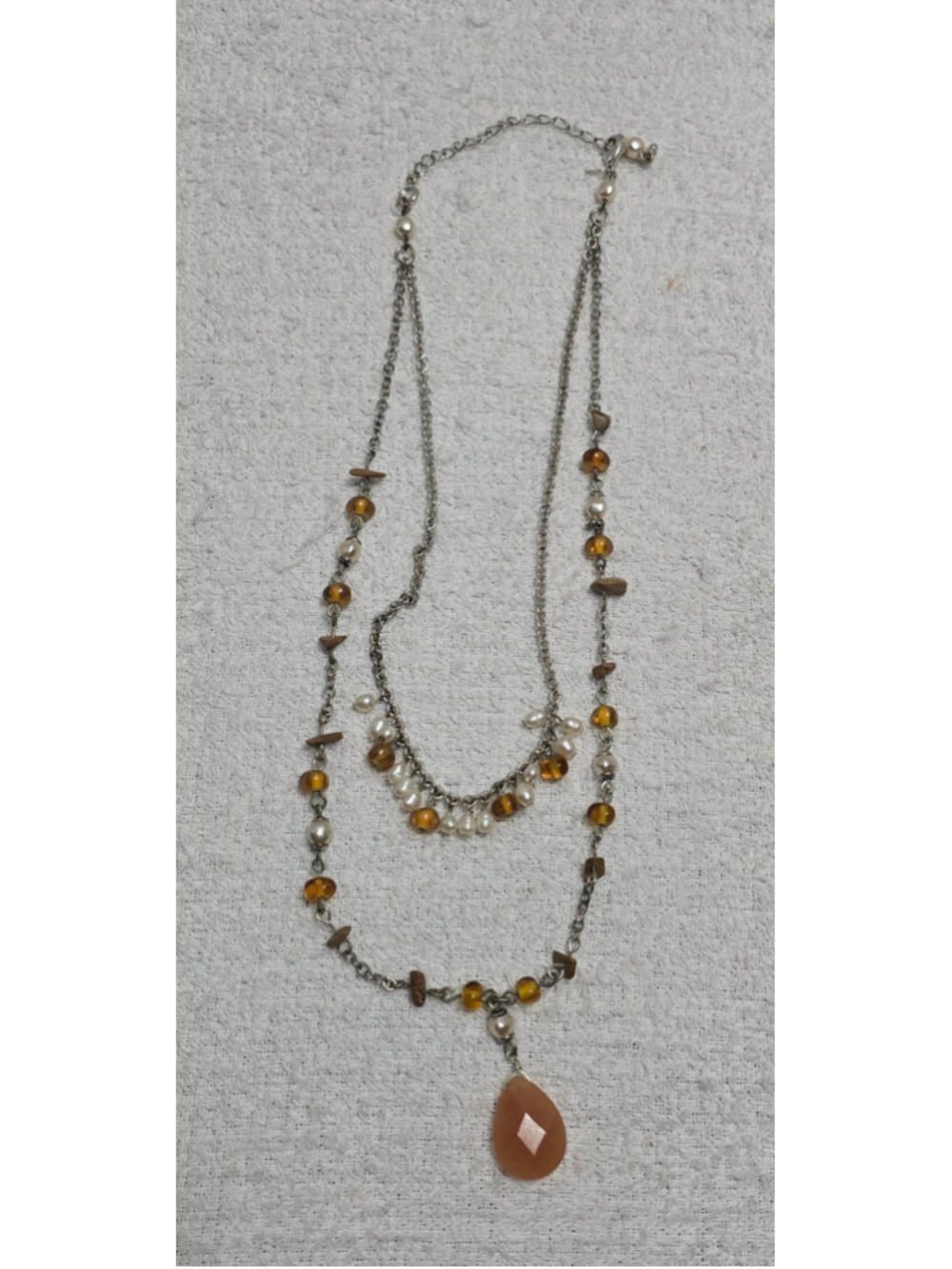 Women's Unbranded Layered Necklace with Amber and Pearl Beads, One Size